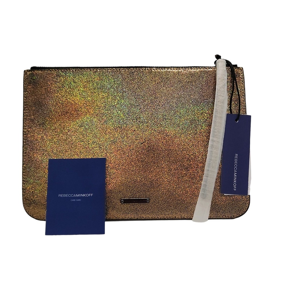REBECCA MINKOFF Studded Glitter Metallic‎ Gold Kerry Pouch Wristlet Clutch